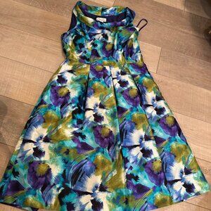 KIM ROGERS Floral Sleeveless A-Line Dress With Cowl Neck & Pleats Multicolor 6P